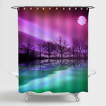 Tree Silhouette with the Twilight Cloud Sky and Magical Full Moon Shower Curtain - Purple Green