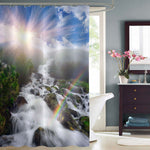 Waterfall Stream Flowing Over Rocks in Forest Woodland Shower Curtain - Blue Green