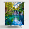 Spring Scene of Green Forest with Pure Waterfall Shower Curtain - Green