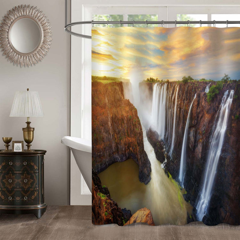 Victoria Waterfall Among South African Mountains Shower Curtain - Brown