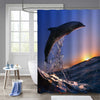 Dolphin Jumped from Sea Wave at Sunset Time Ishower Curtain - Blue Gold