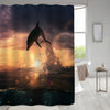 Dolphin Jumped from the Ocean at the Sunset Time Shower Curtain - Gold
