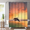 Couples of Sea Dolphin Jumping Through Ocean Wave Shower Curtain - Gold