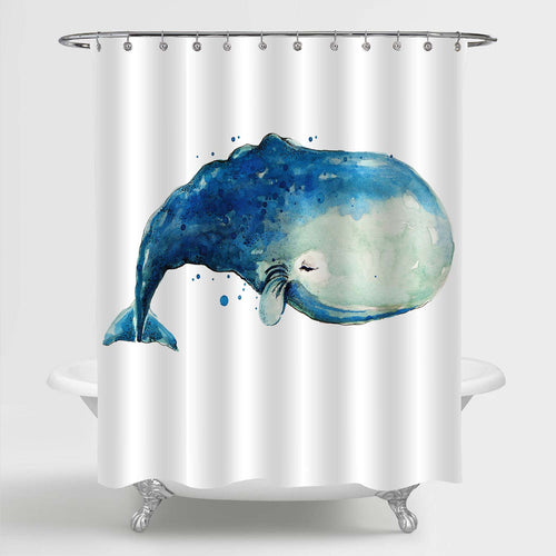 Watercolor Cartoon Whale Shower Curtain - Blue