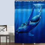 Whale Diving Away with Streams of Sunlight Shower Curtain - Blue