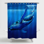 Whale Diving Away with Streams of Sunlight Shower Curtain - Blue