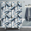 Watercolor Vintage Whale with Marine Pattern Shower Curtain - Dark Blue
