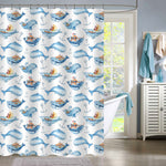 Cartoon Whale Shower Curtain - Blue