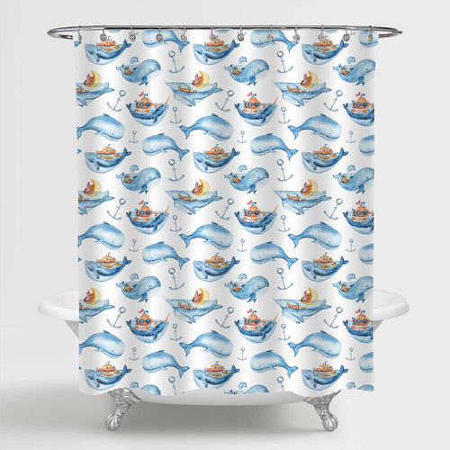 Cartoon Whale Shower Curtain - Blue