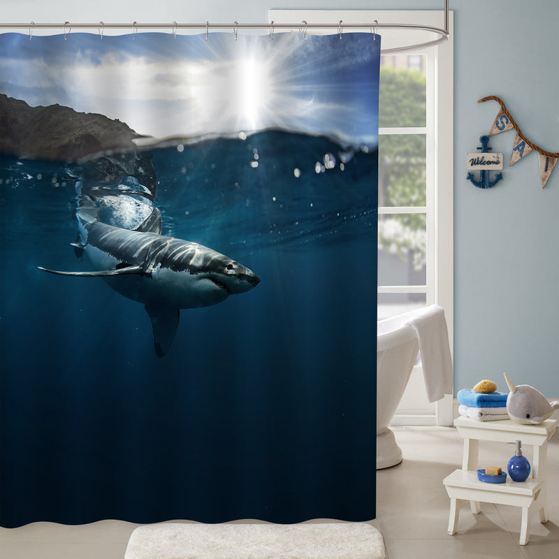 Shark Swimming in the Ocean Shower Curtain - Dark Blue