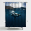 Shark Swimming in the Ocean Shower Curtain - Dark Blue
