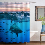 Bullshark Swimming Peacefully with Fishes Underwater Shower Curtain - Blue Gold