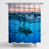 Bullshark Swimming Peacefully with Fishes Underwater Shower Curtain - Blue Gold