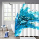 Hand Drawn Abstract Geat White Shark Shower Curtain - Blue
