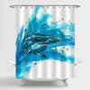 Hand Drawn Abstract Geat White Shark Shower Curtain - Blue