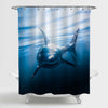 Oceanic Whitetip Shark Looking at You Shower Curtain - Blue