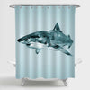 Great White Shark Cruises Through the Clear Waters Shower Curtain - Grey Green