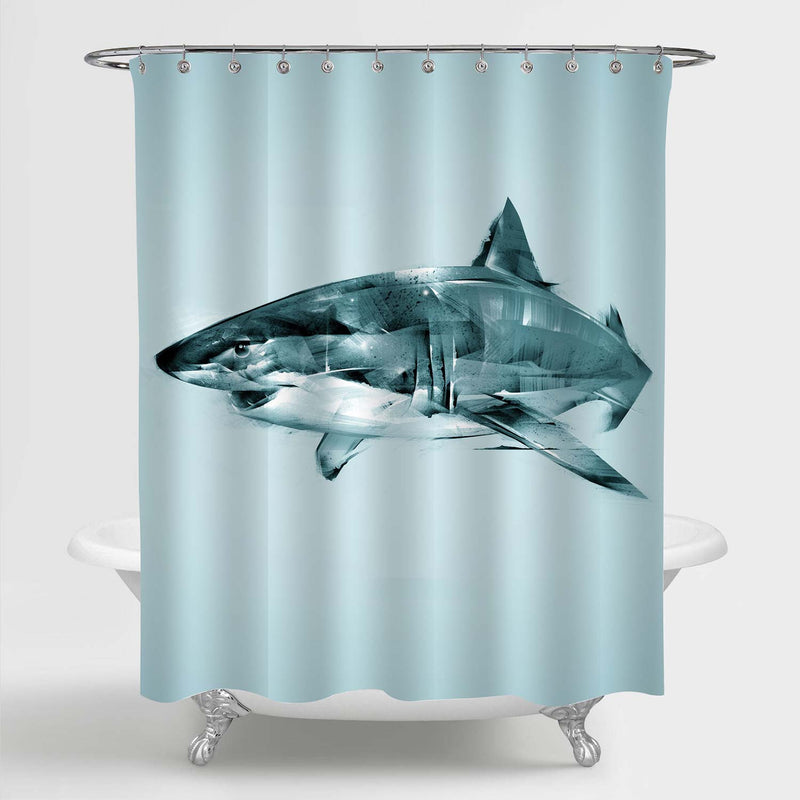 Great White Shark Cruises Through the Clear Waters Shower Curtain - Grey Green