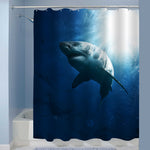 Great White Sharks Cruises in the Ocean Underwater with Sunrays Shower Curtain - Blue