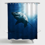 Great White Sharks Cruises in the Ocean Underwater with Sunrays Shower Curtain - Blue