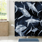 Hand Drawn Shark Pattern Shower Curtain - Dark Blue