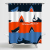 Cartoon Shark with Stripes Pattern Shower Curtain - Red Blue