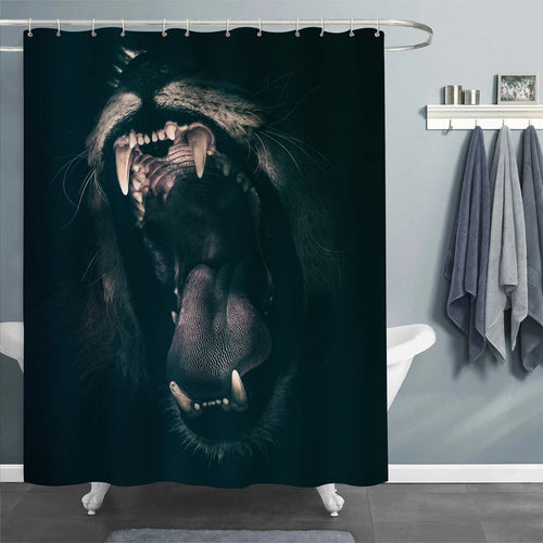 Portrait of A Snarling African Lion Shower Curtain - Black