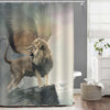 Fantastical Golden Lion with Wings in Majestic Standing on the Peak Top Shower Curtain - Gold Grey