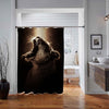 Black and Gold Portrait of a Wild Roaring Female Lion Showing Teeth Shower Curtain - Black Gold