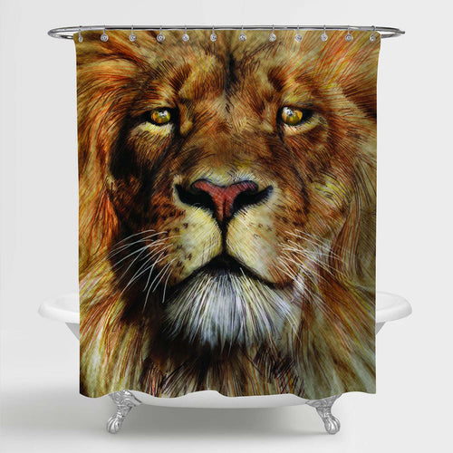 Portrait of Aggressive Lion King Shower Curtain - Gold