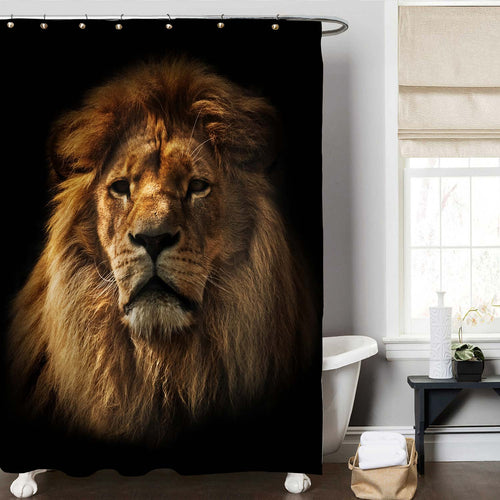 Majestic Old Lion Portrait Shower Curtain - Gold Black