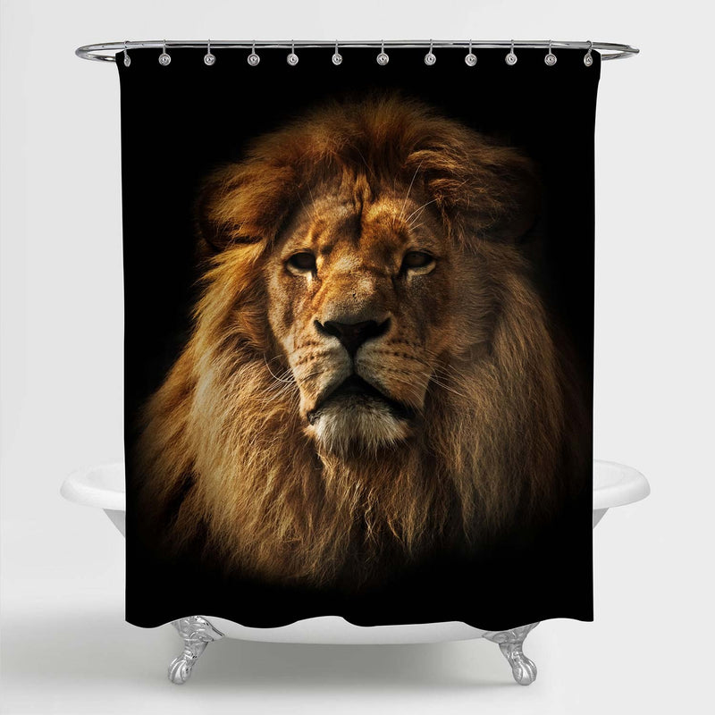 Majestic Old Lion Portrait Shower Curtain - Gold Black