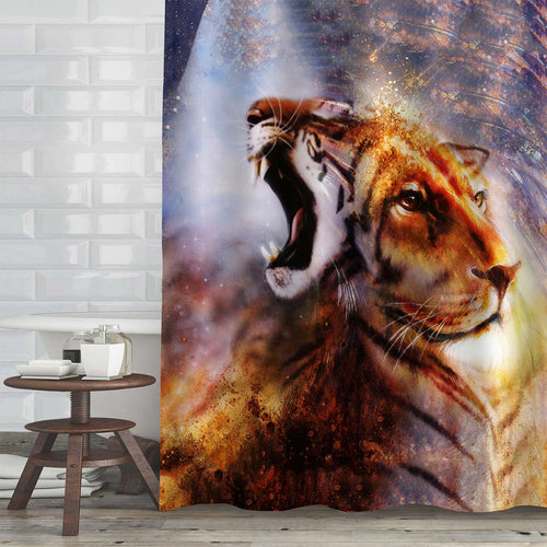 Lion Face Profile Portrait Shower Curtain - Gold