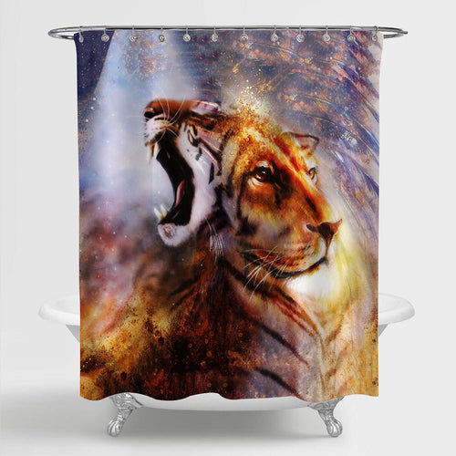 Lion Face Profile Portrait Shower Curtain - Gold