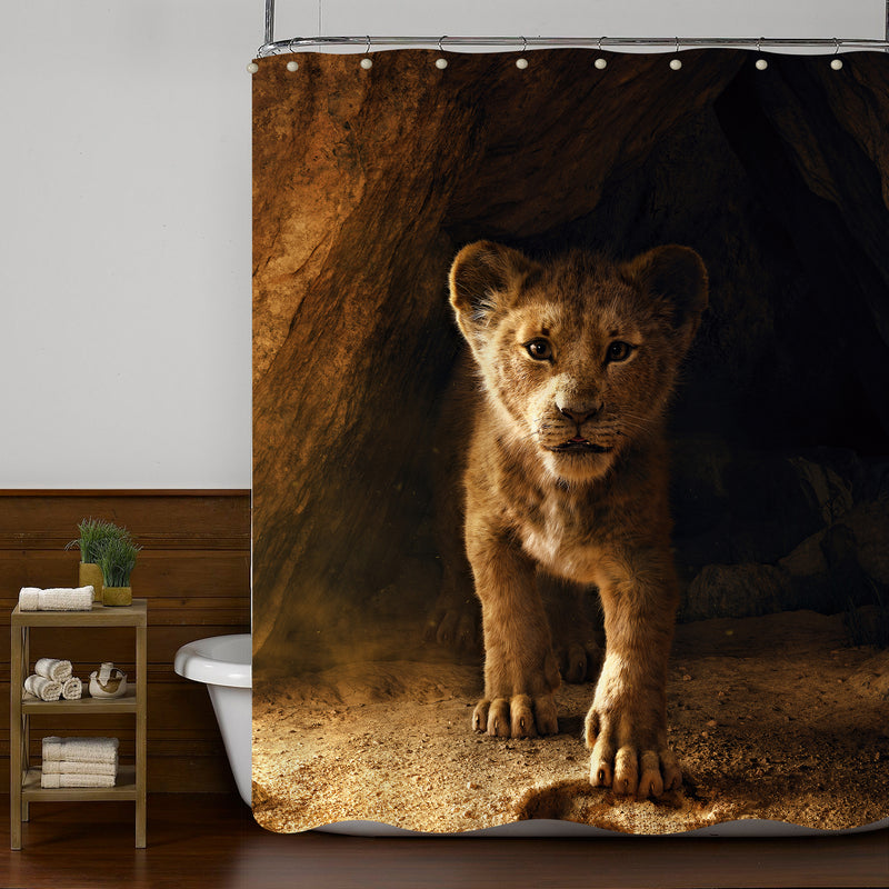 Lion Cub Walking in the Cave Shower Curtain - Gold