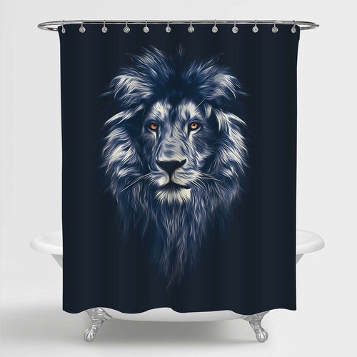 Portrait of a Beautiful Lion Shower Curtain - Dark Blue