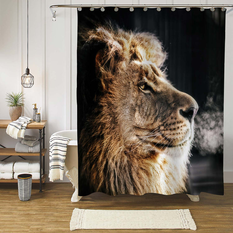 Male Lion Portrait Shower Curtain - Gold Black