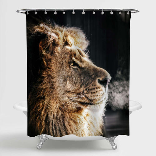 Male Lion Portrait Shower Curtain - Gold Black