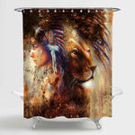 Indian Woman Wearing Feather Headdress with Lion Shower Curtain - Gold