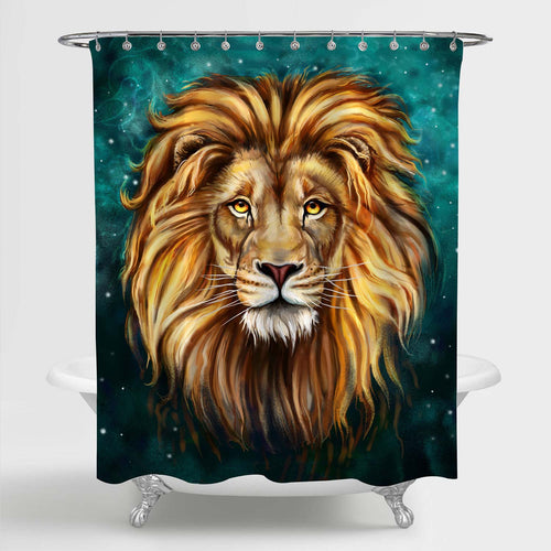 Lion Looking at You Shower Curtain - Gold Green