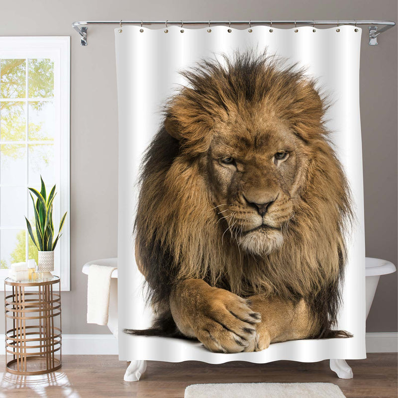 Lying Crossing Paws Lion Shower Curtain - Gold