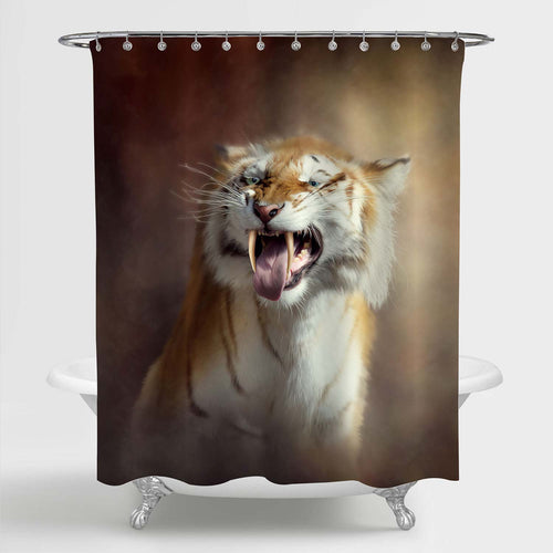 Roaring Tiger with Saber Tooth Shower Curtain - Gold