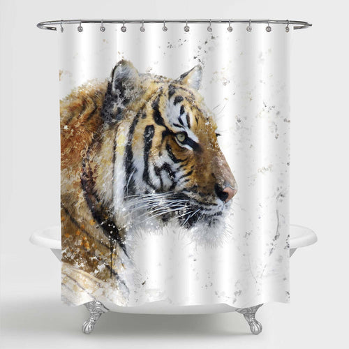 Amur Tiger in Winter Shower Curtain - Gold