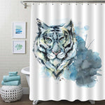 Majestic Watercolor Tiger Head Shower Curtain - White Light Blue