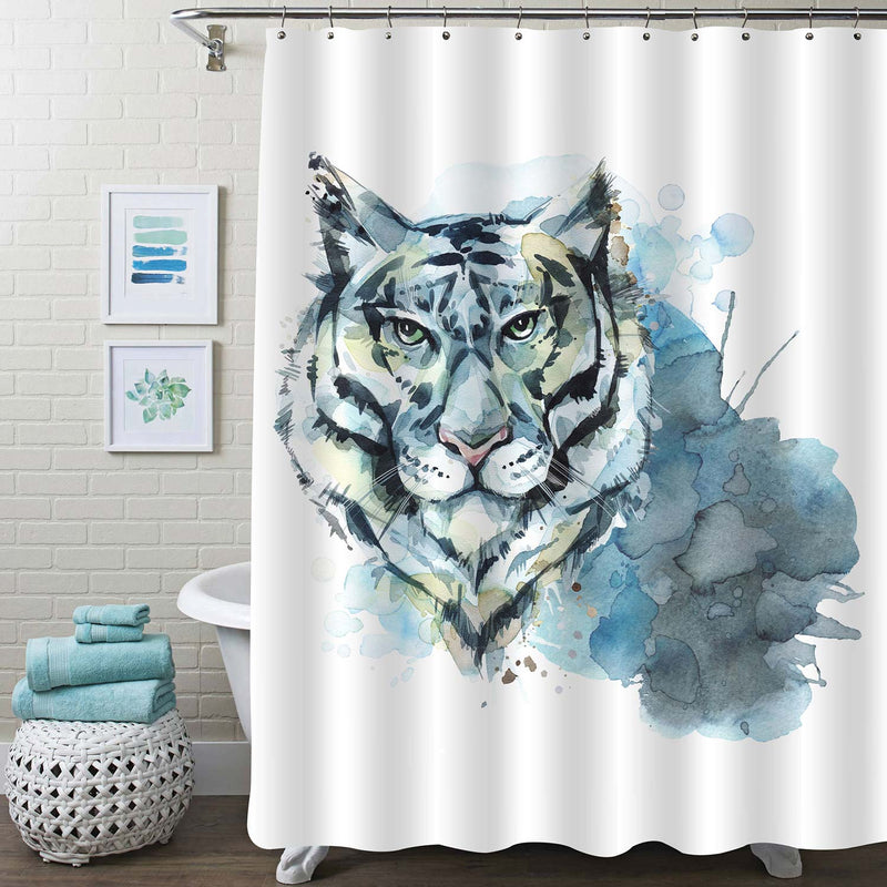 Majestic Watercolor Tiger Head Shower Curtain - White Light Blue