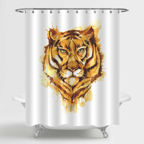 Bold Hand Drawn Tiger Head Portrait Shower Curtain - Gold