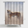 Male Bengal Tiger Walking in the Grassland Shower Curtain - Gold
