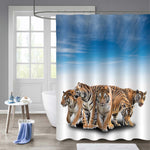 Group of Bengal Tiger Shower Curtain - Gold Blue