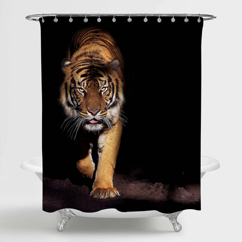 Prowling Indochinese Tiger Shower Curtain - Gold Black