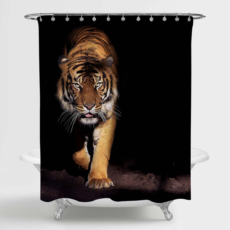 Prowling Indochinese Tiger Shower Curtain - Gold Black